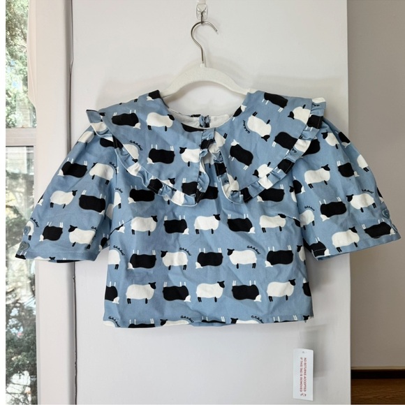 NWT Lisa Says Gah Wendy Counting Sheep Top Shirt Short Sleeve Print Blue - Picture 10 of 13